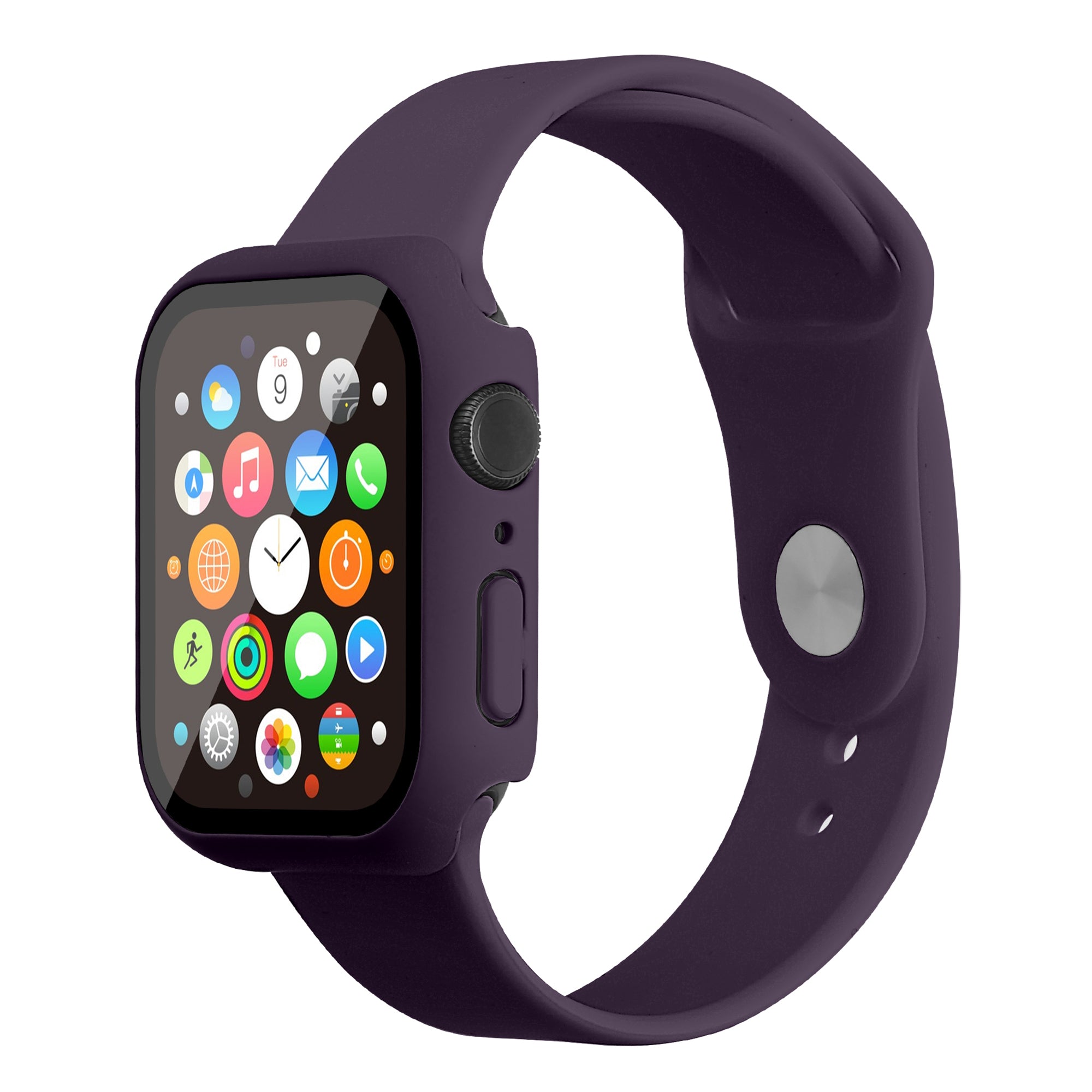 For Apple Watch Series 7 45mm Hard PC Watch Case with Tempered Glass Film + Silicone Watch Band Size S M For Apple Watch Series 7 45mm Hard PC Watch Case with Tempered Glass Film + Silicone Watch Band Size S M
